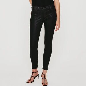 AG Adriano Goldschmied Black Legging Ankle Faux Leather Pants Womens Size 25R